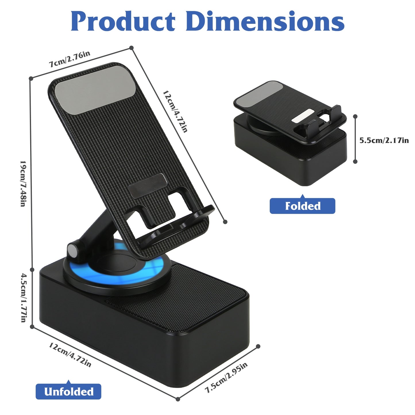 4-in-1 Foldable Wireless Speaker Phone Stand with 5000mAh Power Bank – 360° Rotatable