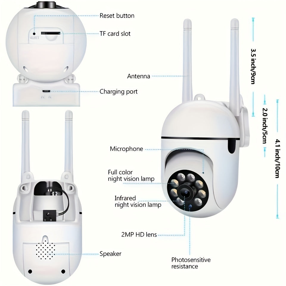 360° Wireless Outdoor Wi-Fi Security Camera – 1080P HD Night Vision