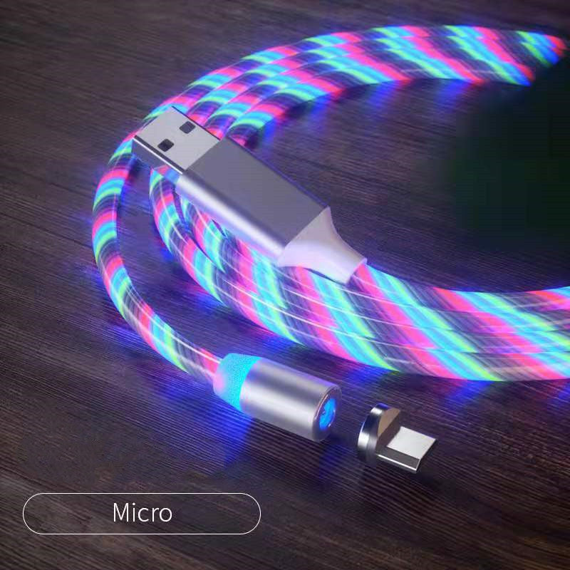 Magnetic LED Streaming Fast Charging Cable – Type-C, Lightning & Micro USB