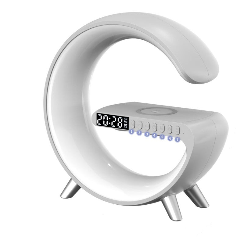 G-Shaped LED Atmosphere Lamp with Bluetooth Speaker & Wireless Charger – Smart App Controlled