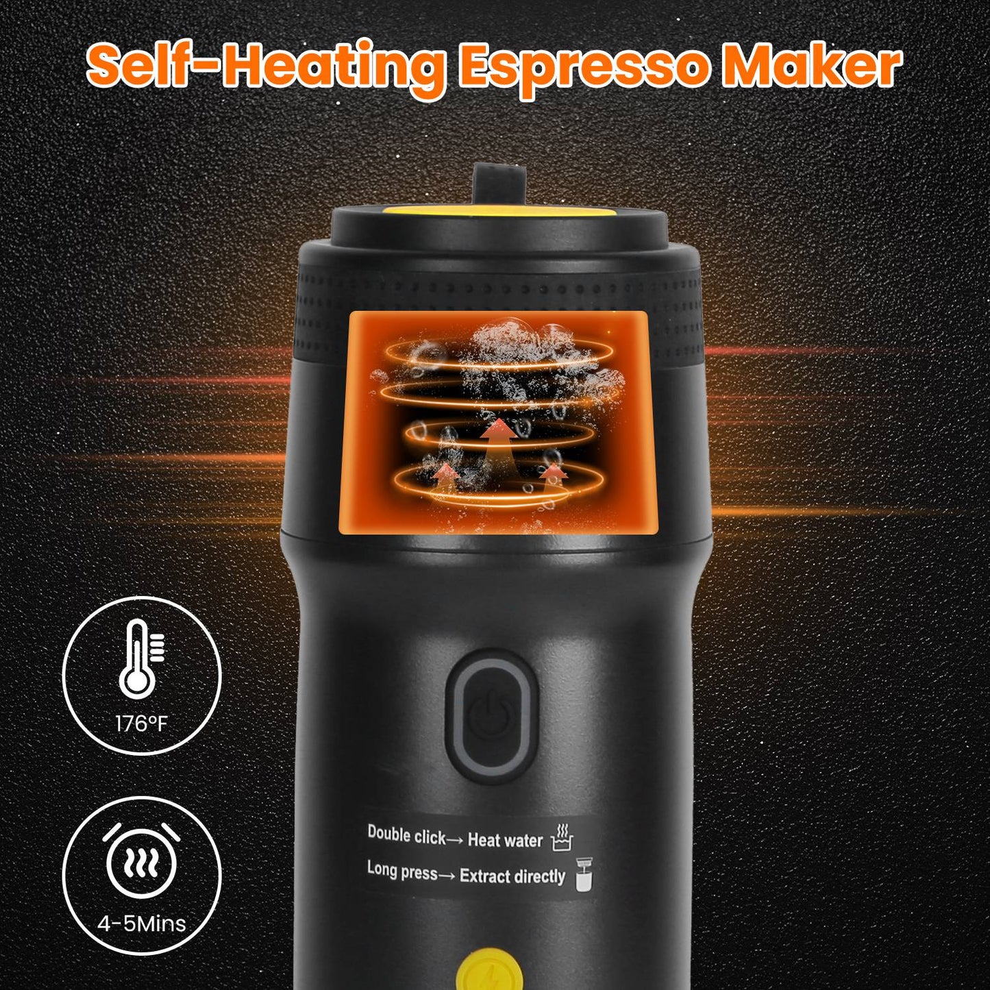 Portable Cordless Electric Espresso Machine – Self-Heating Coffee Maker with Anti-Dry Burn