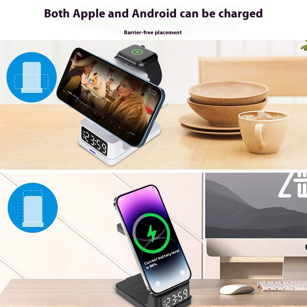 Magnetic 3-in-1 15W Wireless Charger with Clock – Fast Charging Station
