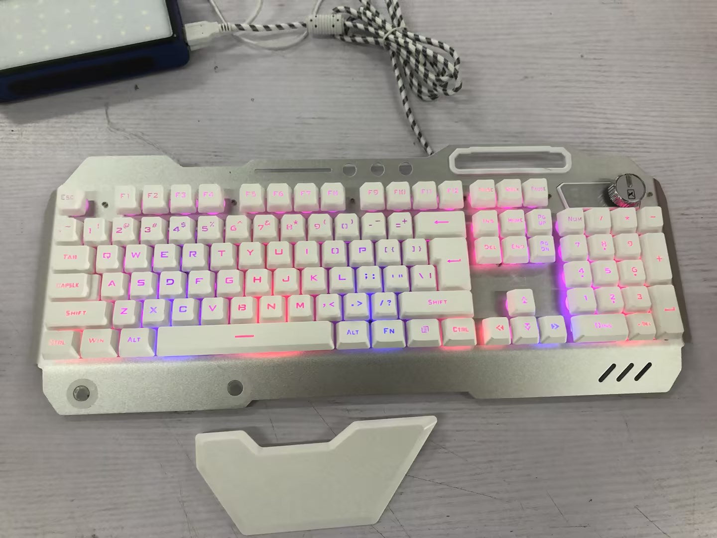 RGB Backlit Ergonomic Wired Gaming Keyboard with Built-in Phone Holder