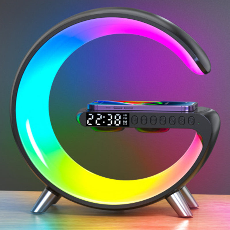 G-Shaped LED Atmosphere Lamp with Bluetooth Speaker & Wireless Charger – Smart App Controlled