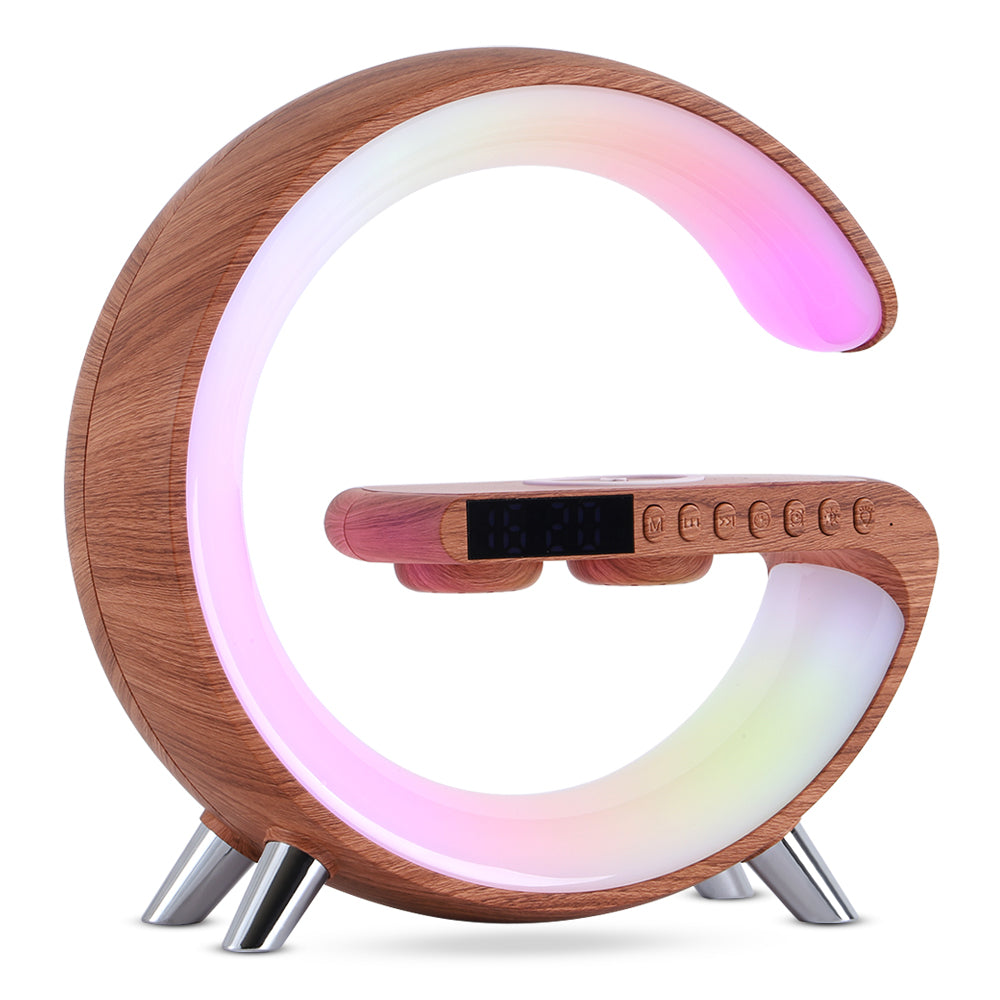 G-Shaped LED Atmosphere Lamp with Bluetooth Speaker & Wireless Charger – Smart App Controlled