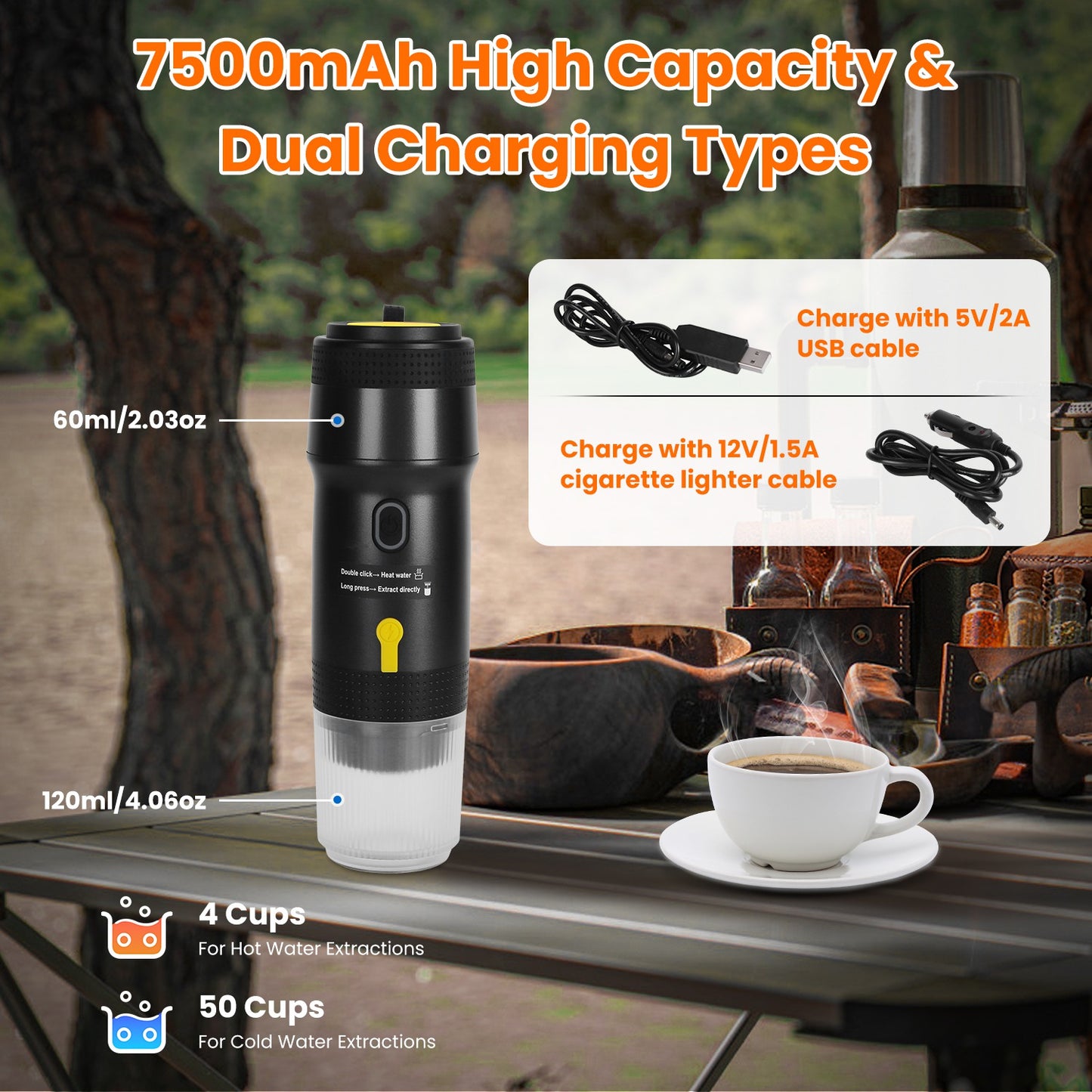 Portable Cordless Electric Espresso Machine – Self-Heating Coffee Maker with Anti-Dry Burn