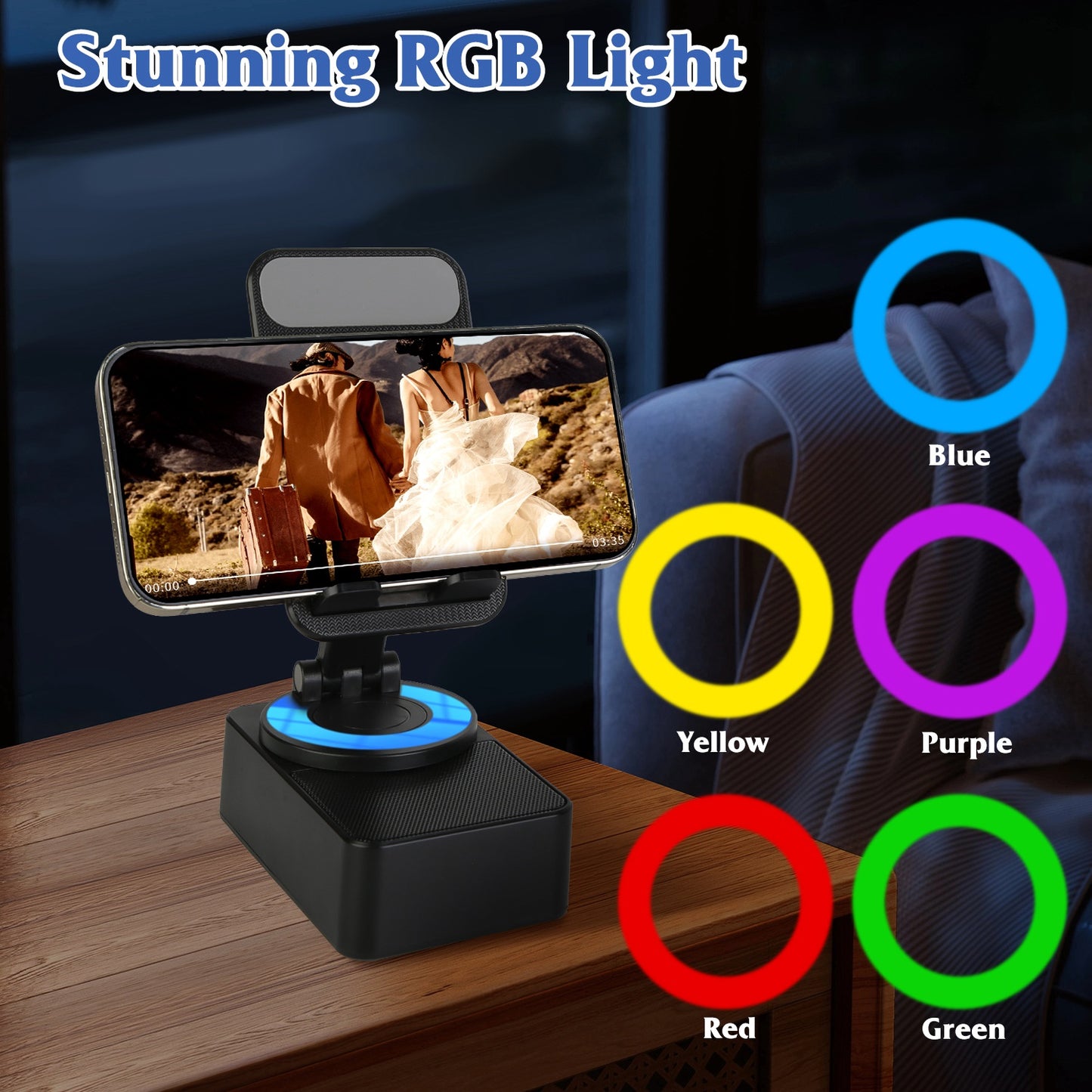 4-in-1 Foldable Wireless Speaker Phone Stand with 5000mAh Power Bank – 360° Rotatable