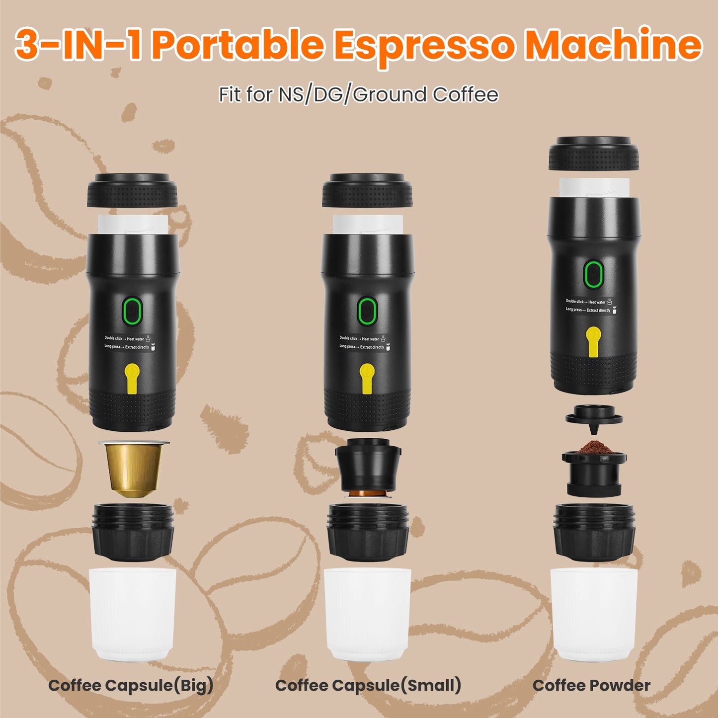 Portable Cordless Electric Espresso Machine – Self-Heating Coffee Maker with Anti-Dry Burn