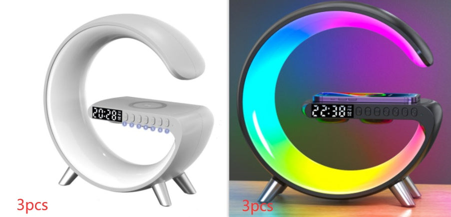 G-Shaped LED Atmosphere Lamp with Bluetooth Speaker & Wireless Charger – Smart App Controlled
