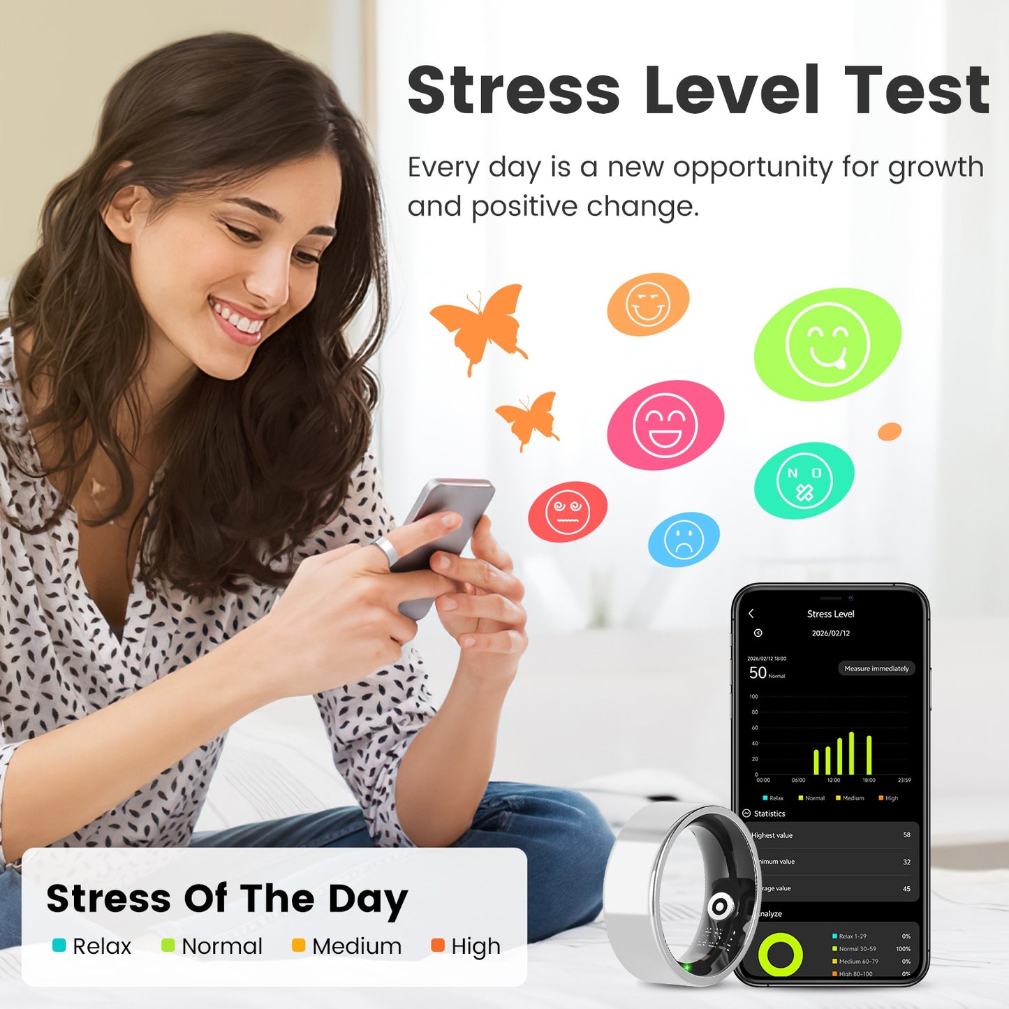 Smart Health Ring Tracker with Charging Case – Fitness, Sleep, Stress & HRV Monitor (7-Day Battery)