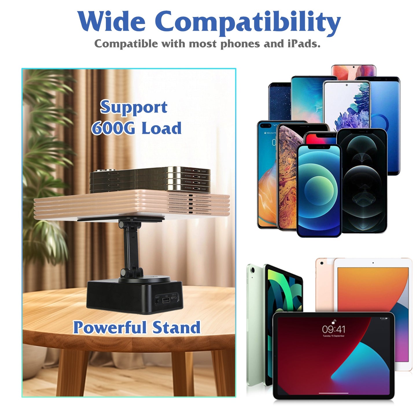 4-in-1 Foldable Wireless Speaker Phone Stand with 5000mAh Power Bank – 360° Rotatable