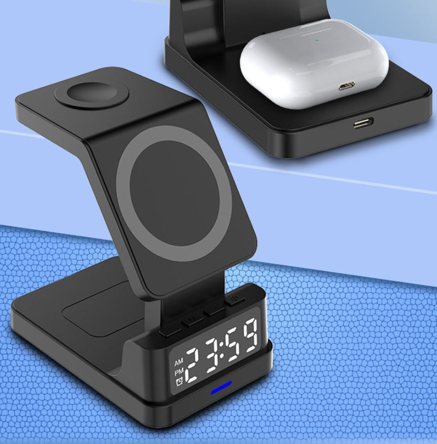 Magnetic 3-in-1 15W Wireless Charger with Clock – Fast Charging Station