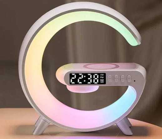 G-Shaped LED Atmosphere Lamp with Bluetooth Speaker & Wireless Charger – Smart App Controlled