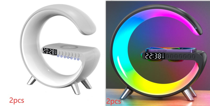 G-Shaped LED Atmosphere Lamp with Bluetooth Speaker & Wireless Charger – Smart App Controlled