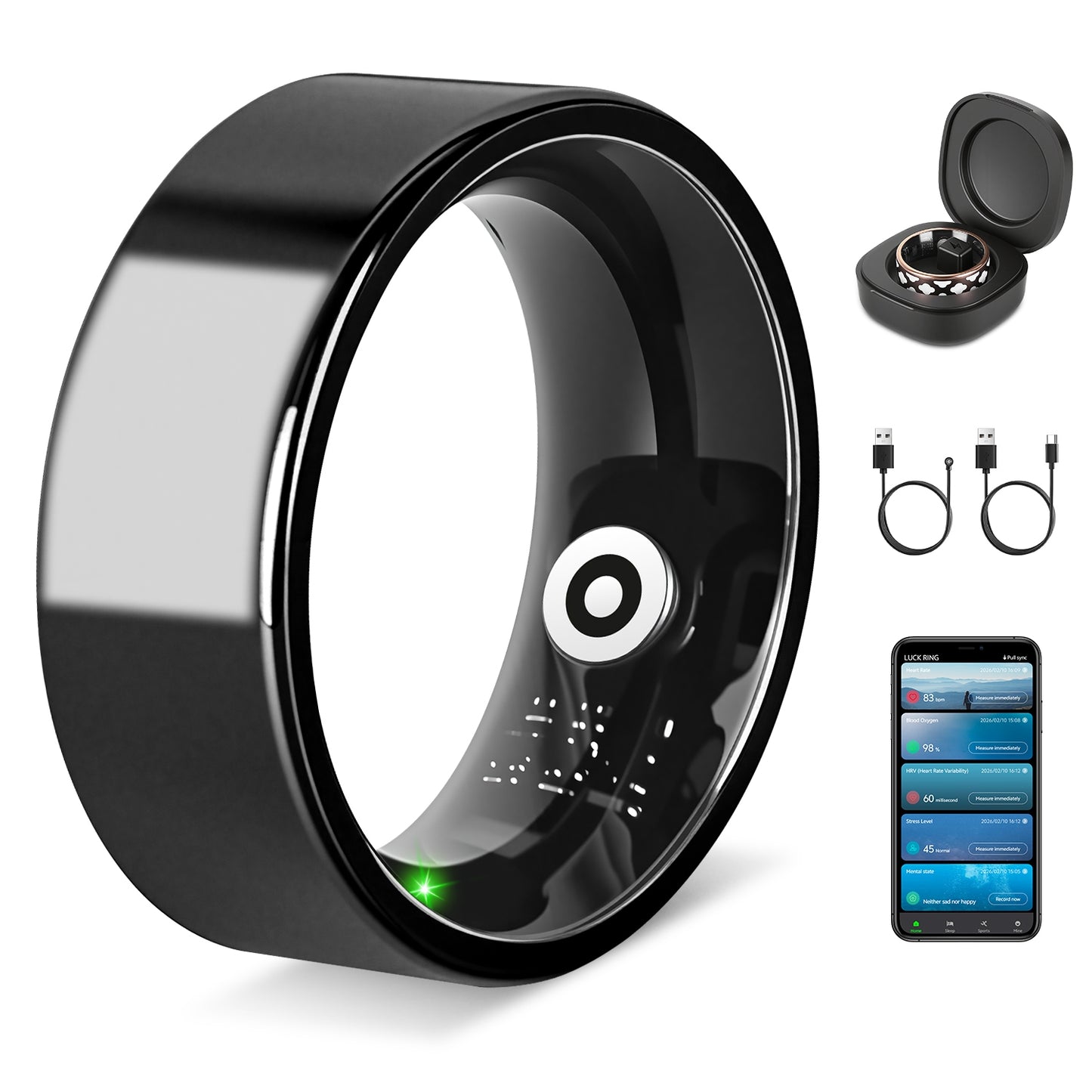Smart Health Ring Tracker with Charging Case – Fitness, Sleep, Stress & HRV Monitor (7-Day Battery)