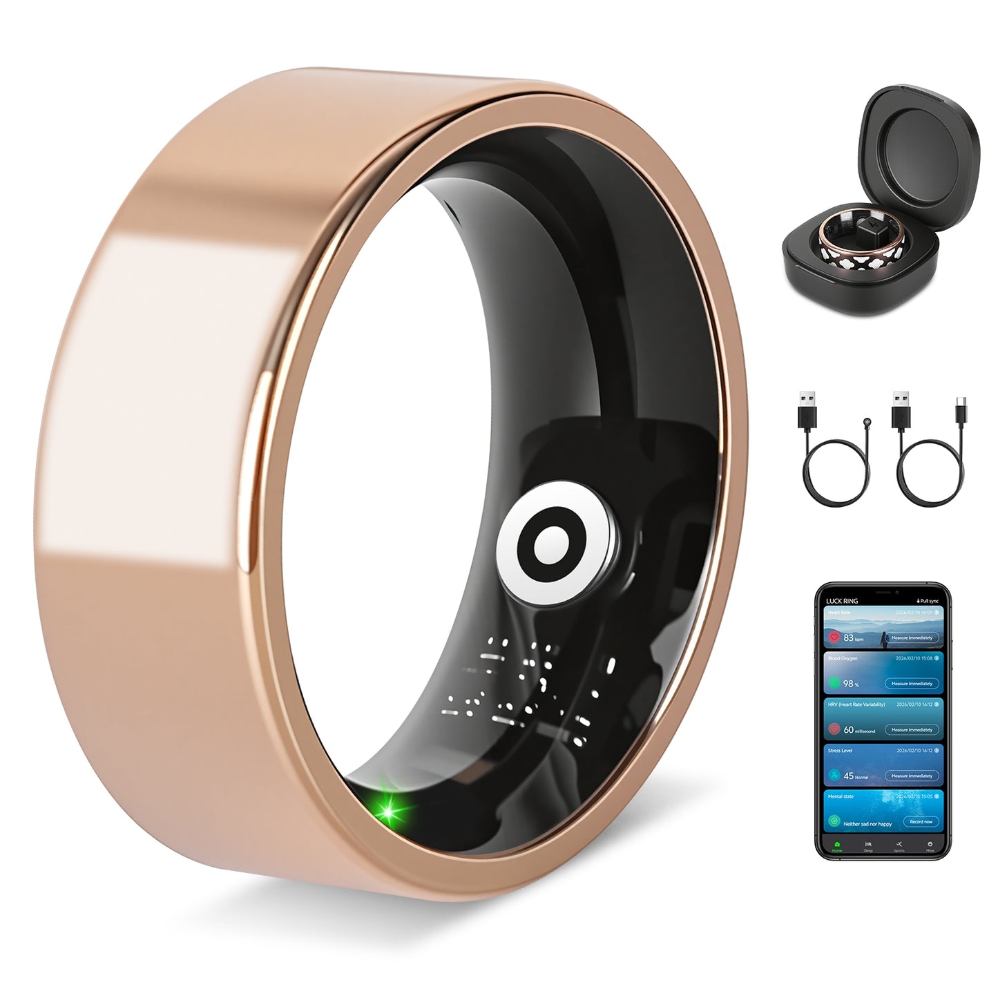 Smart Health Ring Tracker with Charging Case – Fitness, Sleep, Stress & HRV Monitor (7-Day Battery)