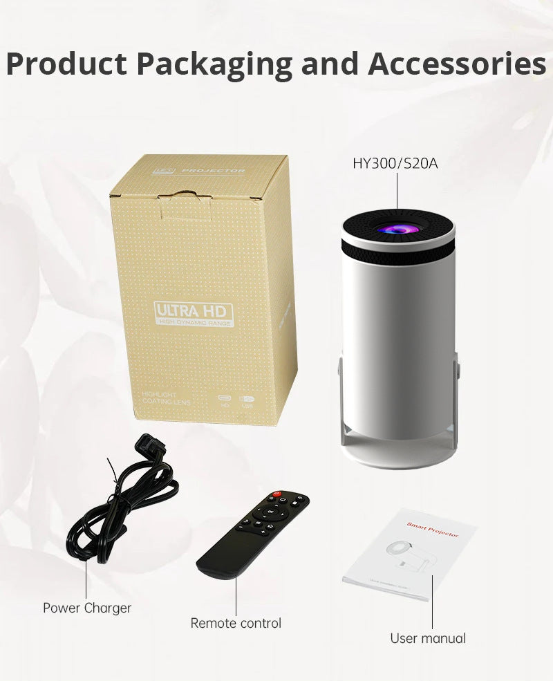 HY300 Barrel Smart Projector – Anzhuo HD Home Theater Projector with Projection Screen