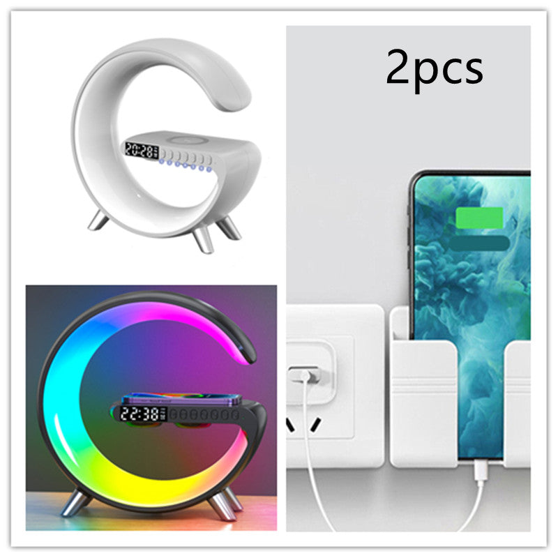 G-Shaped LED Atmosphere Lamp with Bluetooth Speaker & Wireless Charger – Smart App Controlled