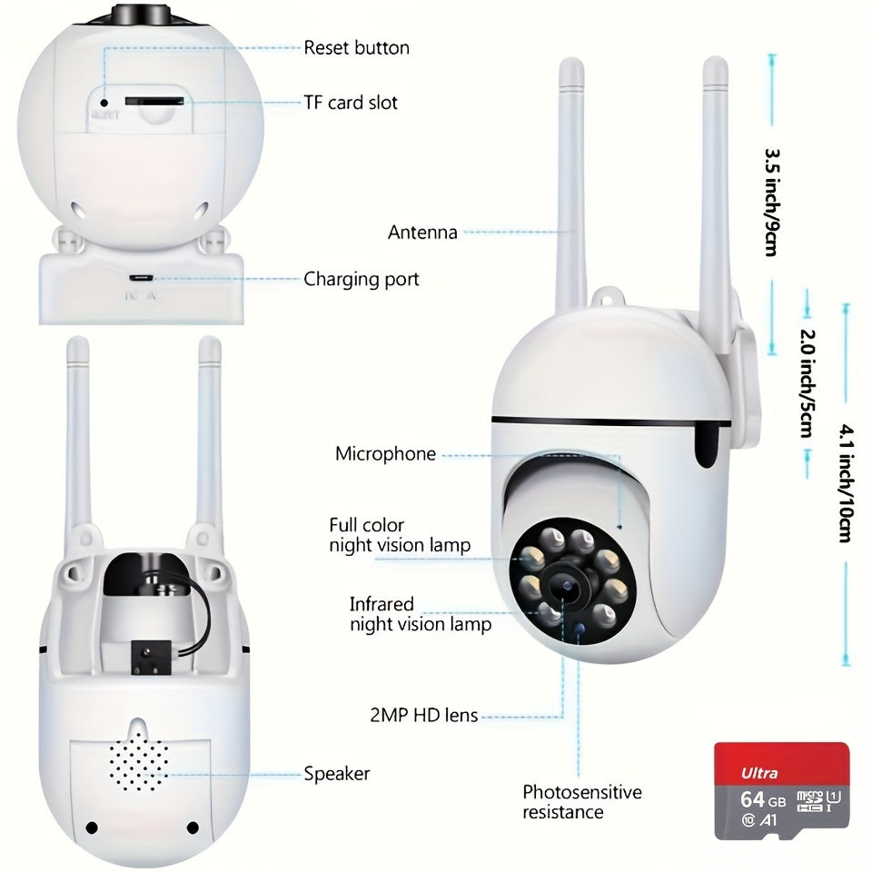 360° Wireless Outdoor Wi-Fi Security Camera – 1080P HD Night Vision