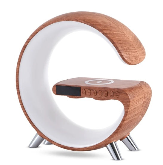 G-Shaped LED Atmosphere Lamp with Bluetooth Speaker & Wireless Charger – Smart App Controlled