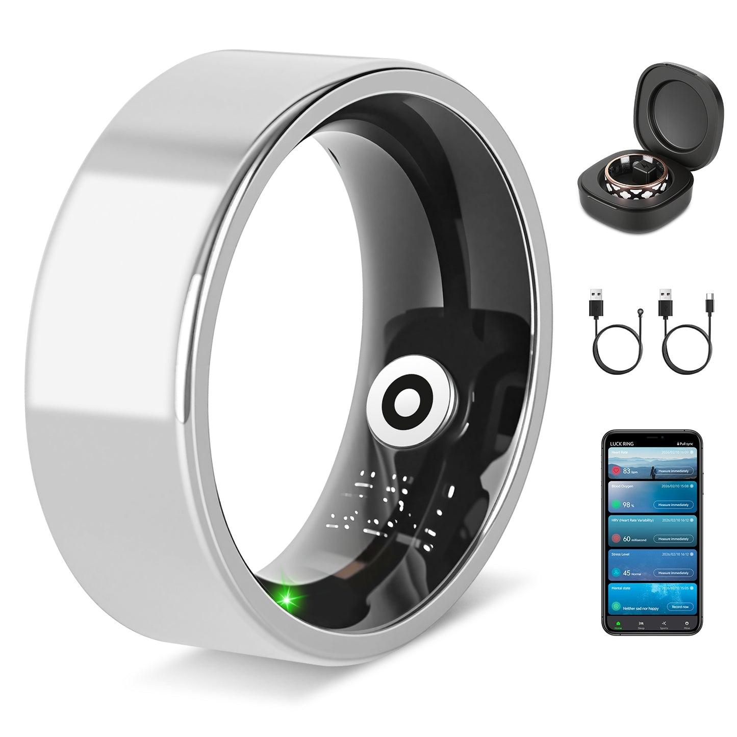 Smart Health Ring Tracker with Charging Case – Fitness, Sleep, Stress & HRV Monitor (7-Day Battery)
