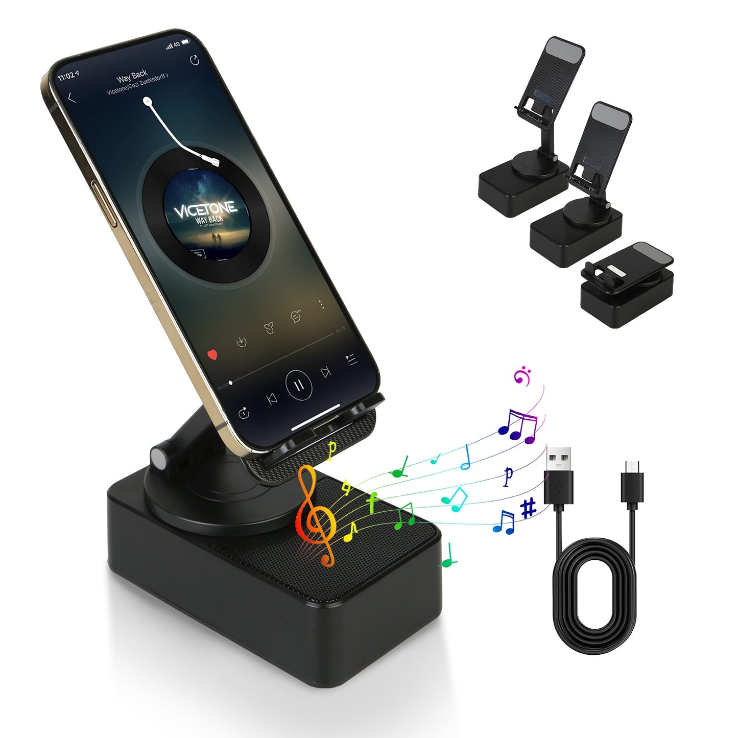 4-in-1 Foldable Wireless Speaker Phone Stand with 5000mAh Power Bank – 360° Rotatable