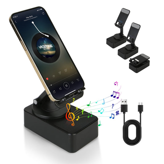 4-in-1 Foldable Wireless Speaker Phone Stand with 5000mAh Power Bank – 360° Rotatable